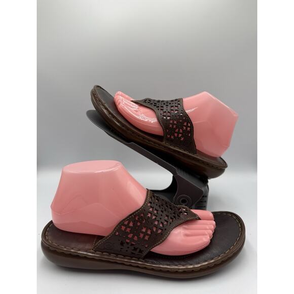 Born Brown Leather Sandal Women’s Size 8 Tooled Design - Picture 4 of 11